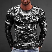 cheap 3D T shirts-Men's Graphic Abstract T Shirt Long Sleeve T shirt 3D Print Crew Neck Shirt Fashion Designer Casual Sports Outdoor Holiday Going out Red Spring &amp;  Fall Clothing Apparel S M L XL 2XL 3XL 4XL