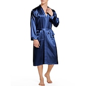 cheap Men&#039;s Robes-Men&#039;s Robe Bathrobe Silk Robe Silk Kimono 1 pcs Plain Stylish Casual Comfort Home Daily Bed Faux Silk Comfort Warm V Neck Long Sleeve Belt Included Fall Winter Black Wine