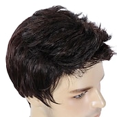 billiga Herrperuker-korta peruker för män 6 tum korta mörkbruna peruker syntetiska raka lager peruker för dagliga cosplay-kostymer