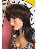 abordables Perruques historiques-perruque mulet courte et hirsute moderne pour femme perruque mulet des années 80 perruque coupe lutin avec frange perruques synthétiques naturelles de remplacement de cheveux blonds avec reflets