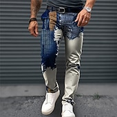 billiga Smal-Färgblock Affär Abstrakt Herr 3D-utskrift Kostymbyxor Byxor Utomhus Dagliga kläder Streetwear Polyester Marinblå Blå Brun S M L Medium Midja Elasticitet Byxor