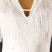 preiswerte Kleidung für lateinamerikanische Tänze-Tanz Salsa Latein Tanzkleid Strass Quaste Damen Performance Training Langarm High Spandex Tüll