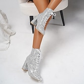 abordables Fiesta Nocturna-Mujer Botas Zapatos brillantes y brillantes Botas Metálicas Tallas Grandes Fiesta Exterior Trabajo Botines Botines Invierno Pedrería Tacón Cuadrado Dedo redondo Moda Sensual Cuero Sintético Cordones