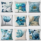 abordables style floral &amp; végétal-Housse de coussin double face à fleurs bleues, taie d&#039;oreiller carrée décorative douce, pour chambre à coucher, salon, canapé, chaise, 1 pièce