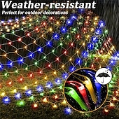 abordables Enchufe eléctrico-Cadena de luces LED de malla atrapasueños de 1,5 x 1,5 x 3 x 2 pulgadas, cielo estrellado, hierba, luz decorativa navideña, luz de ambiente para acampar al aire libre, fiesta navideña, 1 juego