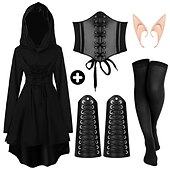 baratos Conjuntos-Retro Vintage Punk e gótico Medieval Vestidos Corpete Roupa Viking Ranger Elfo Tiro com arco Mulheres Viking Fantasia Dia Das Bruxas Carnaval Festa Casual / Diário LARP Adulto Vestido Cinto Meias