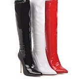 abordables Bottes à la mode-Femme Bottes Cadeaux de Saint-Valentin Bottes sexy Bottes à talons Saint Valentin du quotidien Couleur unie Bottes genou Talon Aiguille Bout pointu Sexy Décontractées Cuir Verni Fermeture Noir