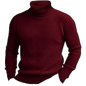preiswerte Herrenpullover-Weihnachtspullover, Herrenpullover, Pullover, Strickpullover, Rippstrick, normal, schlicht, Rollkragen, warm halten, modern, zeitgenössisch, Alltagskleidung, Ausgehen, Kleidung, Herbst, Winter, Schwarzwein