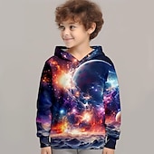 billiga Pojkens 3D Vision &amp; Geometri-Pojkar 3D Galax Huvtröja Pullover Långärmad 3D-tryck Höst Vinter Mode Streetwear Häftig Barn 3-12 år Utomhus Ledigt Dagligen Normal