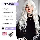 abordables Perruques Synthétiques Sans Bonnet-cheveux fantaisie longs perruques blanches pour femmes blanc longue perruque ondulée bouclée partie centrale perruque synthétique perruque blanche pour le cosplay quotidien d&#039;Halloween 24 pouces
