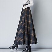 voordelige Rokken-Dames A-lijn Geruite rok Elegant Retro vintage Maxi Hoge taille Rokken Kleurenblok Geruit geruit Zak Lang Dagelijks Afspraakje blauw Grijs Lente &amp; Herfst Polyester Twilled satijn