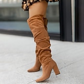 billiga Slouch Boots-slingrande stövlar för kvinnor med blockklack, snygg mockadesign tillgänglig i flera färger för höst- och vinterkläder