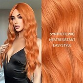 preiswerte Trendige synthetische Perücken-Synthetische Perücken Locken Mittelteil Perücke Lang A1 A2 Orange Synthetische Haare Damen Modisches Design Weich Natürlich Orange Schatten Dunkelgrau