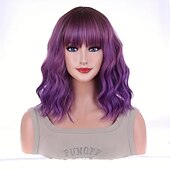 abordables Perruques Synthétiques Sans Bonnet-Perruques synthétiques ondulées longueur épaule avec frange pour femmes, à la mode pour un usage quotidien, cosplay de fête