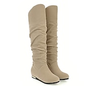 levne Slouch Boots-dámské ploché boty ke kolenům, boty z umělého semiše ve více barvách na podzimní a zimní nošení