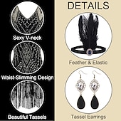 preiswerte 1920er Kleider-Goldene Zwanziger 1920er Knielang Flapper Kleid Outfits Zubehörset Ärmellos Der große Gatsby Hochzeitsgast Pailletten Quastenfransen Pailletten Quaste V Ausschnitt Kostüm Damen Karneval Maskerade