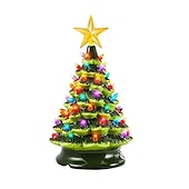 cheap Christmas Lights-Christmas Tree Ceramic Christmas Tree Tabletop Decoration LED Light Hand-Painted Vintage Christmas Holiday Decoration 1PC