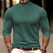 cheap Basic T shirts-Men&#039;s T Shirt Turtleneck shirt Tee Top Long Sleeve Shirt Long Sleeve Turtleneck Spring &amp;  Fall Plain Fashion Designer Basic Vacation Street Going out Black Red Navy Blue Top Tee for Men
