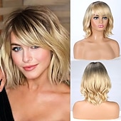 abordables perruque plus âgée-Perruques blondes en mélange de cheveux humains pour femmes et femmes, perruque de cheveux naturels ombrés, légère/respirante/racine foncée (couleur r27)