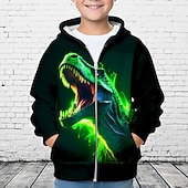 billiga Pojkens 3D-djur-Pojkar 3D Dinosaurie Huvtröja Kappa Ytterkläder Långärmad 3D-tryck Höst Vinter Mode Streetwear Häftig Barn 3-12 år Utomhus Ledigt Dagligen Normal