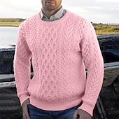 cheap Men&#039;s Pullover Sweater-Men&#039;s Irish Pullover Sweater Jumper Knit Sweater Ribbed Cable Knit Regular Tops Knitted Plain Crew Neck Vintage Keep Warm Daily Wear Going out Clothing Apparel Fall Winter