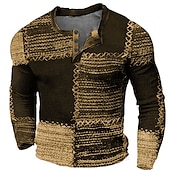 economico Geometrico-Per uomo Pop art Color Block Camicia Henley Maglietta Waffle Manica lunga Stampa 3D Di tendenza Originale Informale Sportivo Per eventi Festival Primavera &amp; Autunno Blu Marrone Verde Grigio Henley