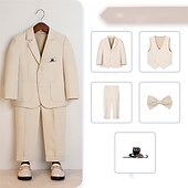 billige Guttens formelle drakt-6 deler Barn Gutt Dress og blazer Antrekk Helfarge Langermet Knapp Sett Formell Kul Høst Vinter 7-13 år Grå 5-delt sett (jakke + vest + bukse + sløyfe + Blått 6-delt sett (skjorte + jakke + vest