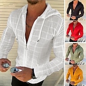 billiga fritidsskjortor för män-Herr Skjorta Sommarskjorta Standkläder Casual skjorta Svart Vit Gul Rubinrött Grön Långärmad Blommig Huva Ledigt Dagligen Snörning Kläder 100 % bomull Mode Ledigt Andningsfunktion Bekväm