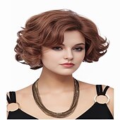 economico Parrucche storiche-Parrucche Ginger Corti Mosci con Frangia Parrucca Riccia Rosso Auburn Parrucche Sintetiche per Donne per Cosplay o Carnevale Parrucche di Halloween