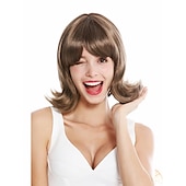 economico Parrucche storiche-Parrucca da donna corta con punte ondulate retro anni &#039;50 &#039;60 marrone parrucche di Halloween
