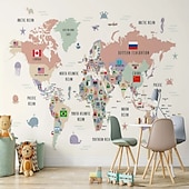 baratos Papel de Parede-Mapa do mundo papel de parede mural atlas vintage cobertura de parede adesivo peel and stick removível pvc/material de vinil autoadesivo/adesivo necessário decoração de parede para sala de estar