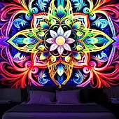 abordables Tapices de luz negra-Tapiz de meditación bohemia con luz negra, reactivo a los rayos UV, que brilla en la oscuridad, tapiz colgante psicodélico, arte mural para pared para sala de estar y dormitorio