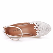 cheap Casual-Women&#039;s White Lace Wedge Wedding Shoes – Elegant Floral Embroidery with Ankle Strap for Brides and Special Occasions