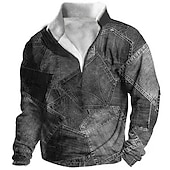 voordelige 3D-sweatshirts voor heren-Voor heren Grafisch Lapwerk Denim Sweatshirts Sweatshirt Sweatshirt met rits Lange mouw Trui Kwart ritssluiting Dagelijks Basic Casual 3D-afdrukken Vakantie Feestdagen Uitgaan Afdrukken Fleece Herfst