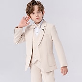 billige Guttens formelle drakt-6 deler Barn Gutt Dress og blazer Antrekk Helfarge Langermet Knapp Sett Formell Kul Høst Vinter 7-13 år Grå 5-delt sett (jakke + vest + bukse + sløyfe + Blått 6-delt sett (skjorte + jakke + vest