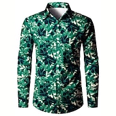 cheap Plants Pattern-Men&#039;s Floral Shirt Button Up Shirt Long Sleeve Casual Daily Wear Going out Fall &amp; Winter Turndown Print Button-Down Black Green