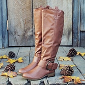 economico Stivali ampi-stivali western larghi in similpelle verde da donna con fibbia - stivali alti fino al ginocchio in stile cowboy per outfit casual e boho chic