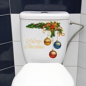 ieftine Autocolant-autocolant cu model de bile de Crăciun coroană de Crăciun, autocolant decorativ pentru capac de toaletă, decal pentru capac de toaletă, autocolant pentru capacul de toaletă, autocolante detașabile pentru renovarea toaletei