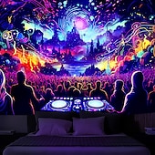preiswerte Blacklight -Wandteppiche-Schwarzlicht-Wandteppich, UV-reaktiv, leuchtet im Dunkeln, Party, Neon, Trippy, Misty Bar, Konzert, Wandteppich, Wandbild für Wohnzimmer, Schlafzimmer