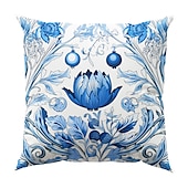 abordables style floral &amp; végétal-Taie d&#039;oreiller double face à fleurs sarcelle, taie d&#039;oreiller carrée décorative douce, pour chambre à coucher, salon, canapé, chaise, 1 pièce