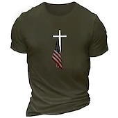 baratos Camiseta gráfica masculina-Homens Cruz Bandeiras Camiseta T-shirt Algodão Manga Curta Gráfico Camisa Preto Vinho Verde Tropa Camiseta confortável Esportes Feriado Roupas de estilistas