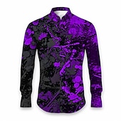 abordables Forme Géométrique-Homme Formes Géométriques Graffiti Chemise Chemise boutonnée manche longue Abstrait Usage quotidien Sortie Automne hiver Col rabattu Imprimer Bouton bas Rouge Bleu Violet