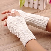 cheap Heating &amp; Cooling-Monochrome Knitted Gloves Short Half Finger Warm Gloves Elastic Fingerless Touch Screen Fall Winter Gloves