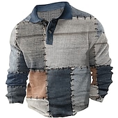 billige Color Block Polo for menn-Herre Ruter Golf skjorte Langermet Poloskjorter Skjorter med krage Årgang Fritid Ferieklær Formell klær Festivalklær Knapper 3D-utskrift Høst vinter Mørk Marineblå Blå Brun