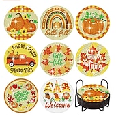 billige Placemats &amp; Coasters &amp; Trivets-diamantmaleraler sett med 6 stk eller 8 stk, runde dalbaner-sett med holder gjør-det-selv-diamant-og-dal-dal-dal-dal-dal-daler skli- og dalbane for voksne diamantmalesett rekvisita