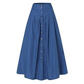 billige Vanlige skjørt-Dame الالتفاف A-linje Huske Langt skjørt Mote Fritid Maksi Høy Midje Skjørt Ensfarget Lomme Feriereise Gate Svart Vin Marineblå Vinter Polyester