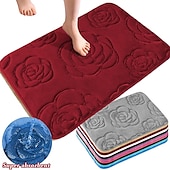 preiswerte Läufer und Teppiche-1 Stück Badvorleger, Rosenblüten-Muster, Badezimmer-Badematte, Flanell, rutschfester Teppich, Badewannen-Bodenteppich, Duschraum-Fußmatte, Memory-Schaum-Matte, waschbarer Teppich