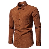 economico camicia da uomo con bottoni-Per uomo Camicia Maglietta informale Camicia di velluto a coste Nero Giallo Rosa Viola Marrone Manica lunga Liscio Bavero Strada Da mare Di base Abbigliamento Di tendenza Comodo