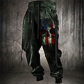 billige Joggebukser-Hodeskaller Amerikansk flagg Punk Gotisk Herre 3D-utskrift Joggebukser Joggere Bukser utendørs Gate Fritid / hverdag Polyester Blå Brun Grønn S M L Medium Midje Elastisitet Bukser