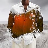 abordables Tenue de scène de Noël-chemises imprimées pour hommes avec scène de Noël, chemises à imprimés graphiques, flocon de neige, revers vin bleu vert, imprimé 3D, rue, décontracté, manches longues, imprimé boutonné, vêtements,